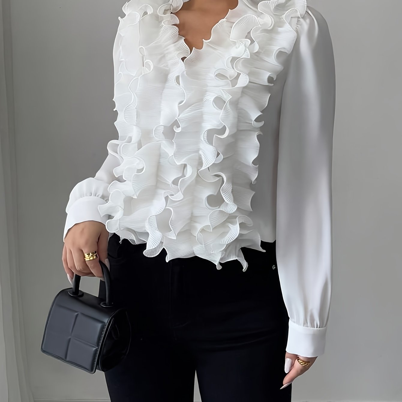 TEMU Bluzka Damska Elegancka - Nieprześwitująca, Gładkie Tkaniny z Długim Rękawem, Na Biuro, Imprezy i Codzienne Stylizacje Formalne & Casualowe -