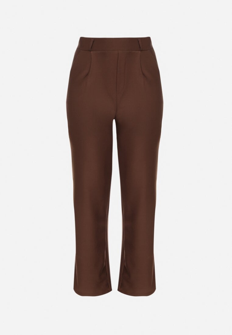 Brązowe Spodnie z Bawełną o Szerokim Kroju z Wysokim Stanem Danniva