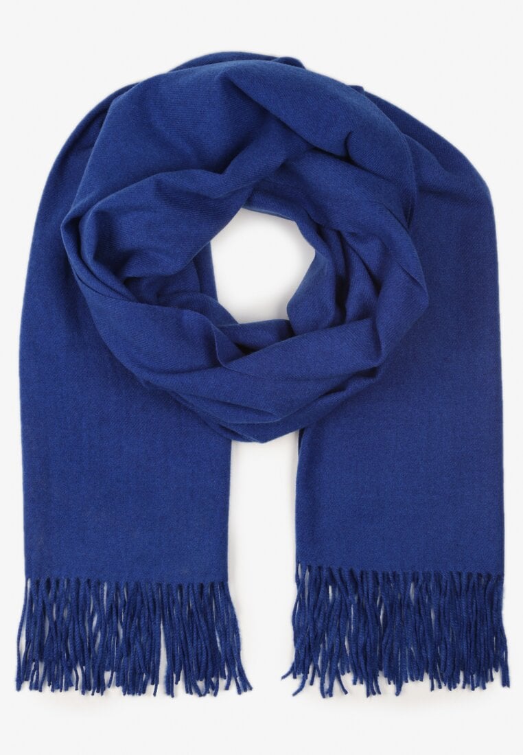 Niebieski Szalik Długi z Frędzlami z Domieszką Wełny Torilisa