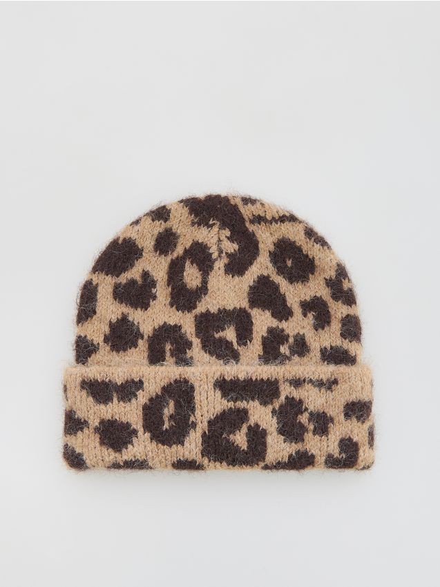 Reserved - Czapka beanie w panterkę - brązowy