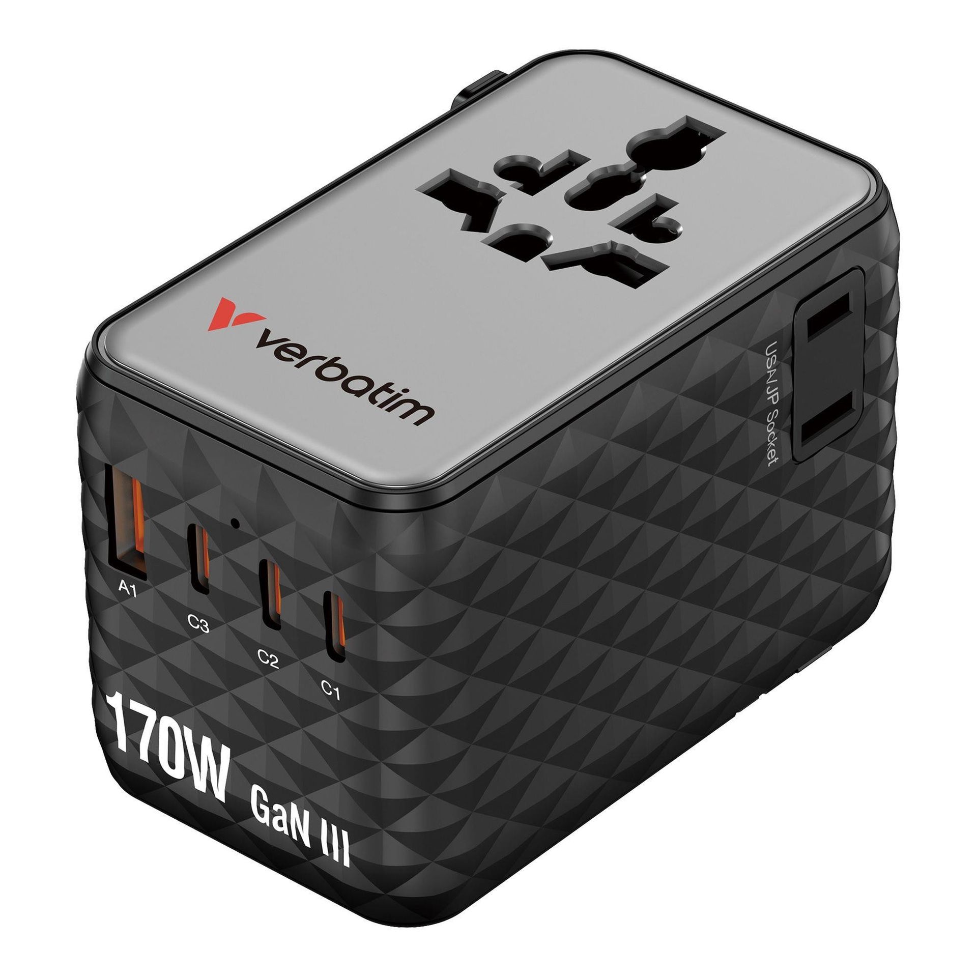 Adapter podróżny Verbatim Charge 'n' Travel GaN III globalny 170W, 2xUSB-C 30190