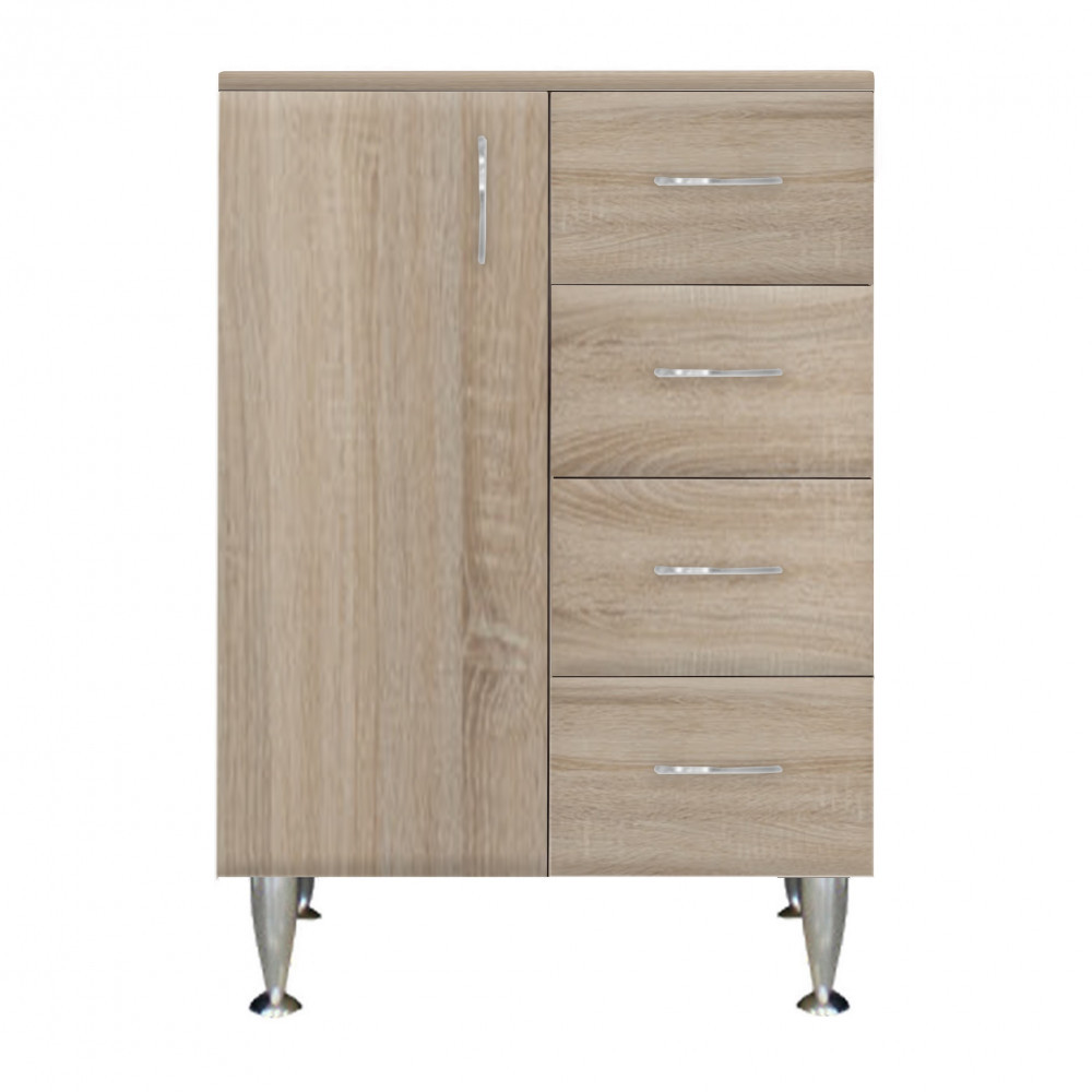 Szafa niska Bianca Plus 60 z 1 drzwiami, 4 szufladami, dąb sonoma, lewa