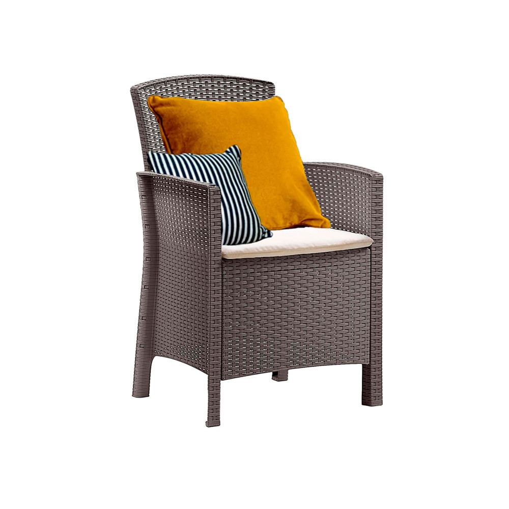 Leziter Fotel ze sztucznego rattanu Lima z podłokietnikiem cappuccino