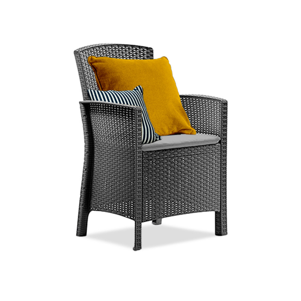 Leziter Fotel ze sztucznego rattanu Lima z podłokietnikami grafitowy