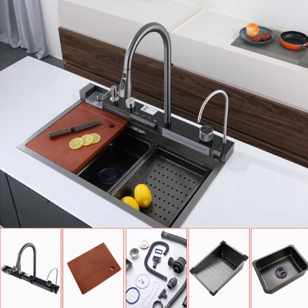 Leziter Wielofunkcyjny zlewozmywak Catania ze stali nierdzewnej z cyfrowym kranem