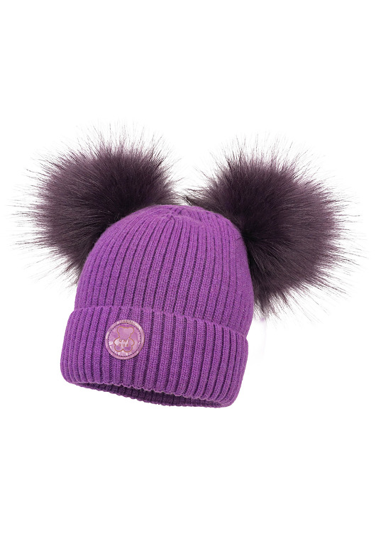 Dziewczęca czapka na zimę IZIZ z dwoma pomponami fiolet