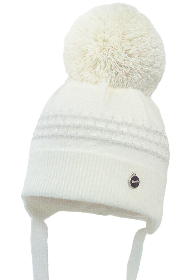 Dziewczęca czapka na zimę AZZA z pomponem biały