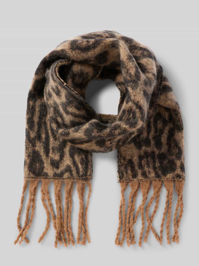 Szal ze zwierzęcym wzorem i frędzlami model ‘Cool Leo’