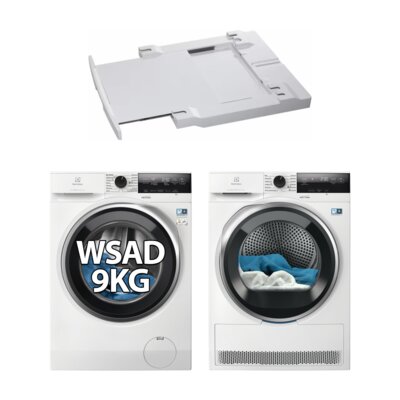 Pralka ELECTROLUX MEW3E9Y6P SensiCare 600 9kg 1400 obr + Suszarka ELECTROLUX DelicateCare 700 MEWD3E8E7P z pompą ciepła + Łącznik AEG A1WYHSK2