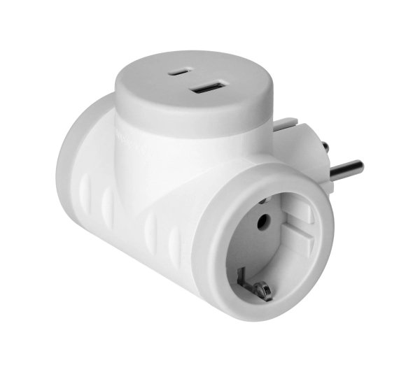 Orno OR-AE-13281GS/G Schuko z ładowarką 2xUSB, 2 gnaizda Biało-szary