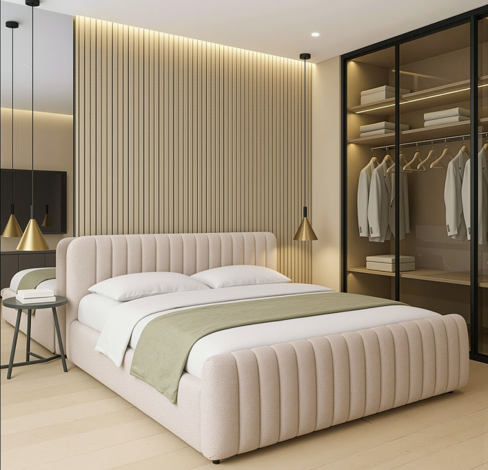 Łóżko tapicerowane z pojemnikiem SFG0160 140x200 Boucle Beż #4