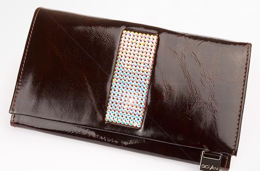 CV 150 skórzany portfel z kamieniami swarovski brąz CV 150