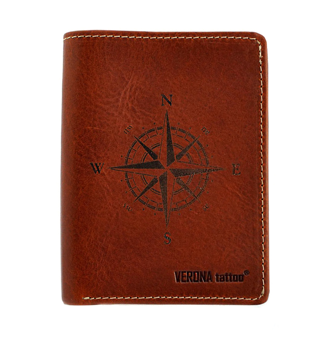 Portfel męski skórzany VERONA Tattoo 012M – róża wiatrów, dla żeglarzy i podróżników 012M