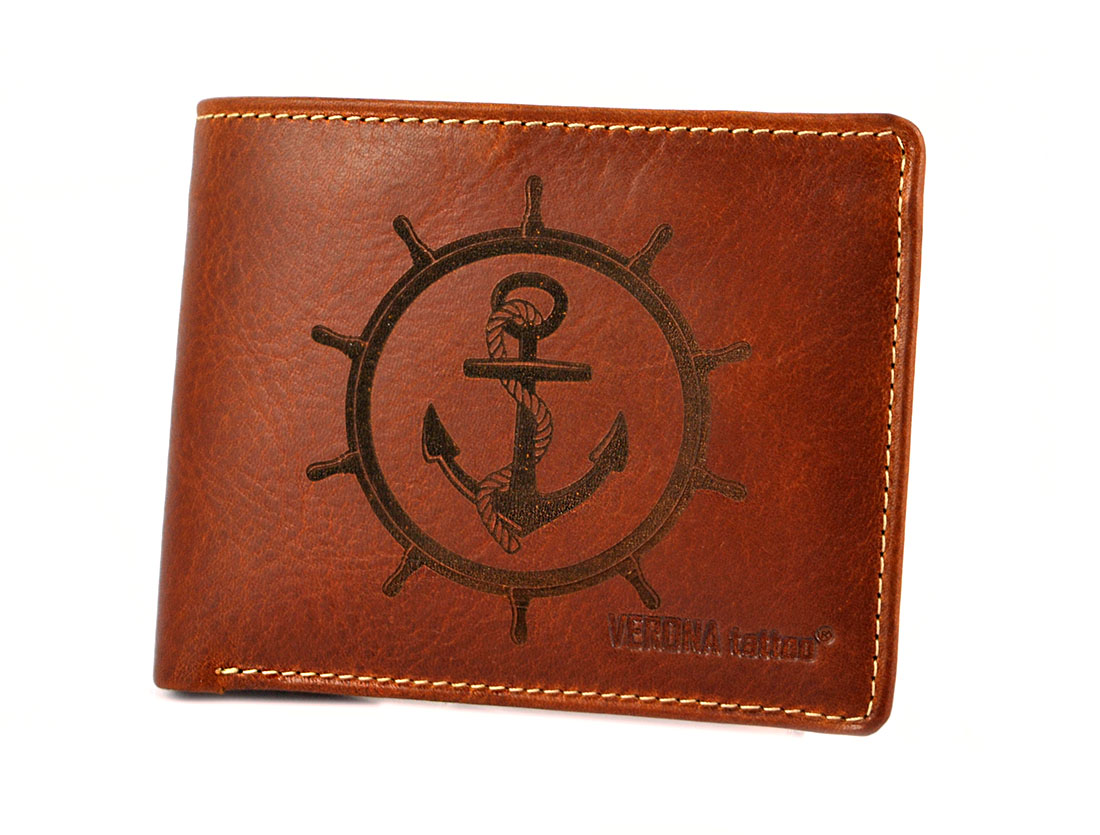 VERONA Tattoo skórzany portfel męski 096M z tatuażem kotwica 096M