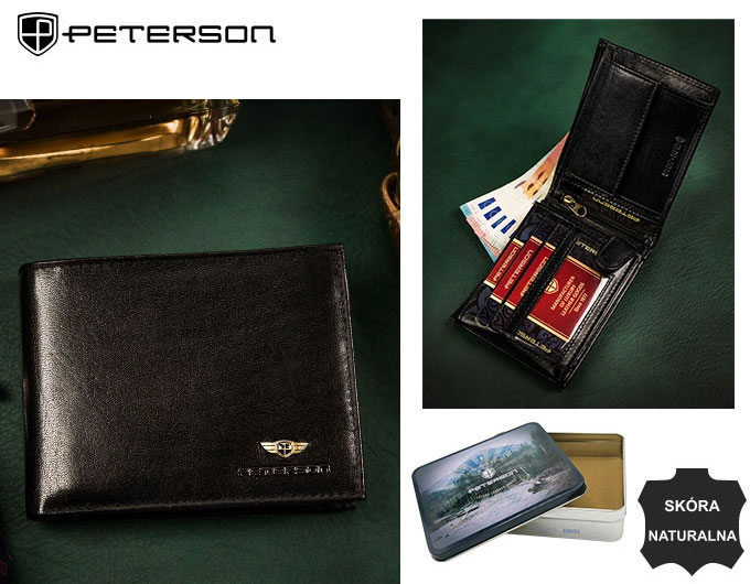 PETERSON PTN-304-P skórzany portfel męski RFID czarny PTN 304-P BLACK