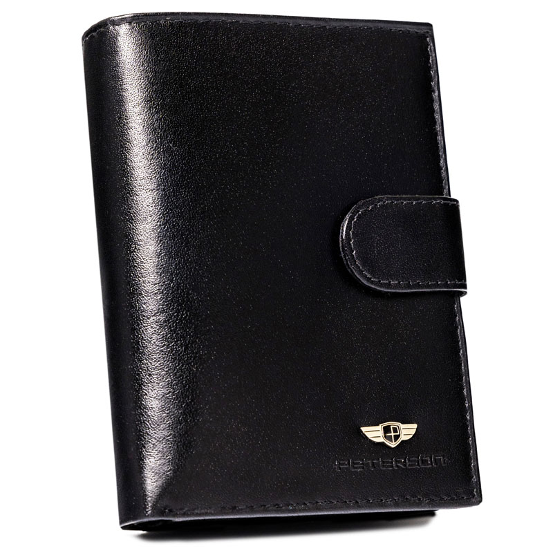 PETERSON PTN-348Z-P skórzany portfel męski RFID pionowy czarny PTN 348Z-P BLACK