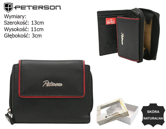 PETERSON skórzany portfel damski PTN KA-26 Black+Red PTN KA-26-9597 BLACK