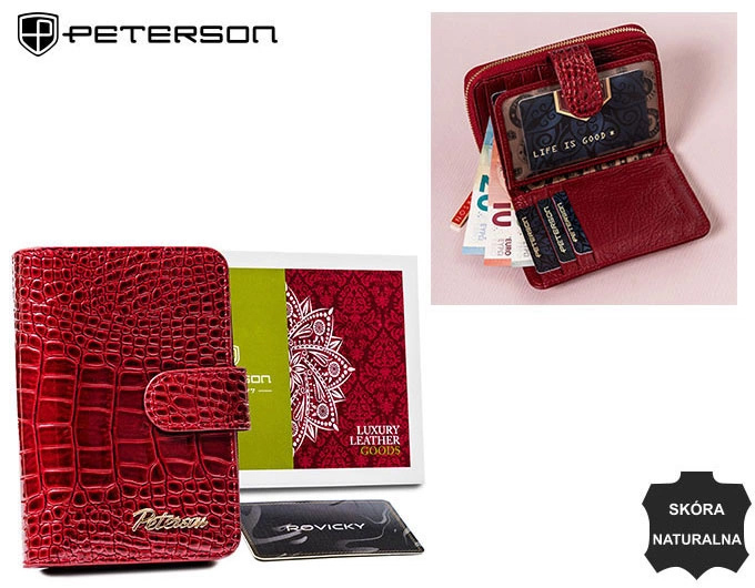 PETERSON skórzany portfel damski PTN CR-602 czerwony RFID PTN CR-602-0738 RED