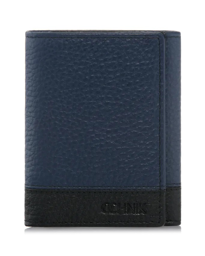 OCHNIK skórzany portfel unisex mały niebiesko-czarny dla kobiet i mężczyzn PORMS-0309-99(W21)