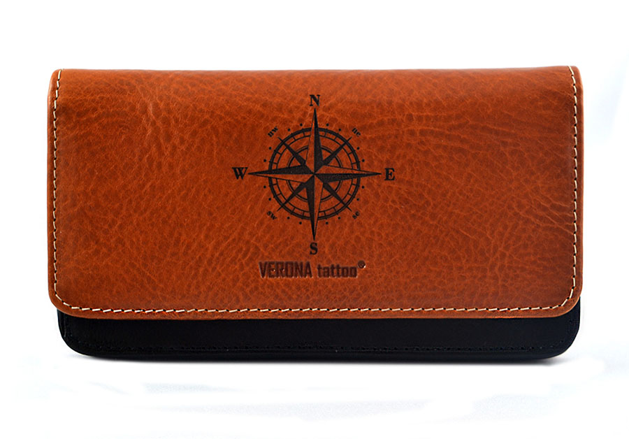 VERONA Tattoo skórzany portfel damski 343D z tatuażem róża wiatrów 343D