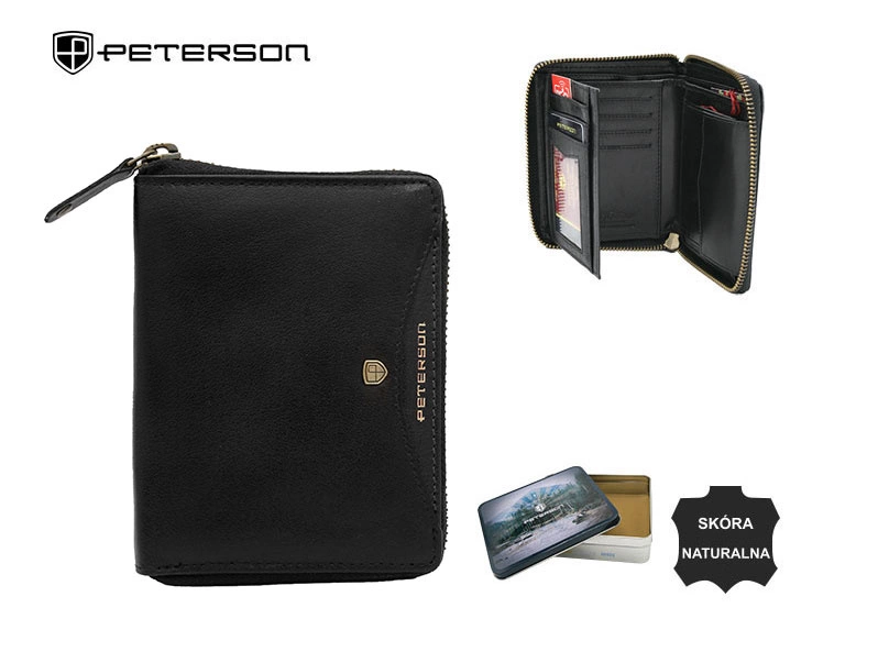 PETERSON PORTFEL MĘSKI SKÓRZANY na suwak 340 01 RFID PTN 340 2-1-1 BLACK