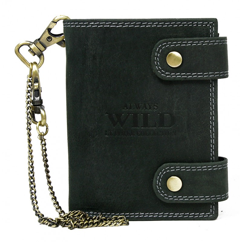 WILD skórzany porfel męski 2901-BIC z łańcuchem czarny 2901-BIC
