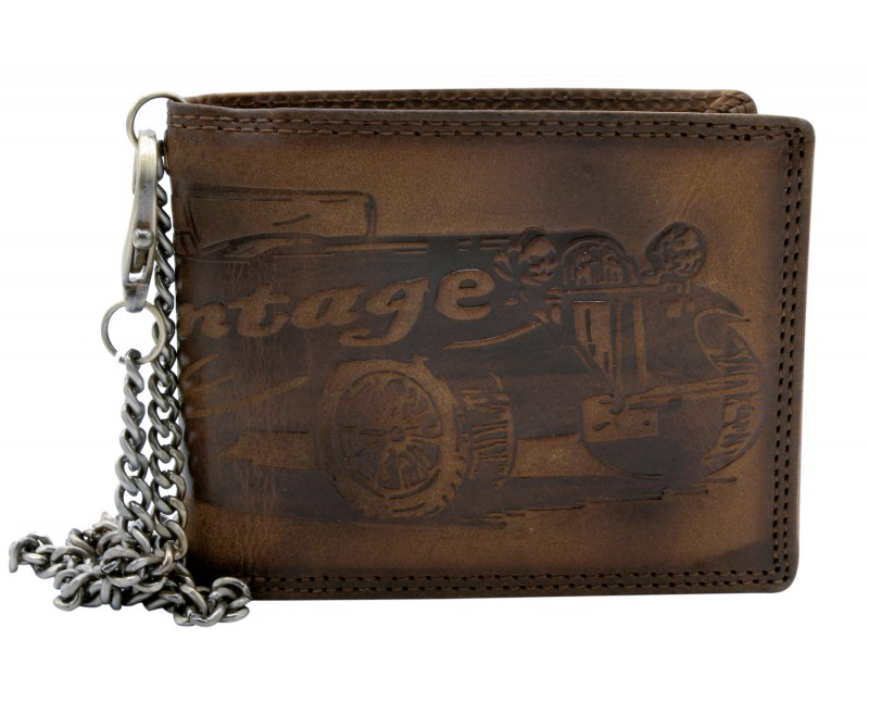 skórzany portfel męski N992C-VIN-C brązowy RFID z łańcuchem N992C-VIN-C