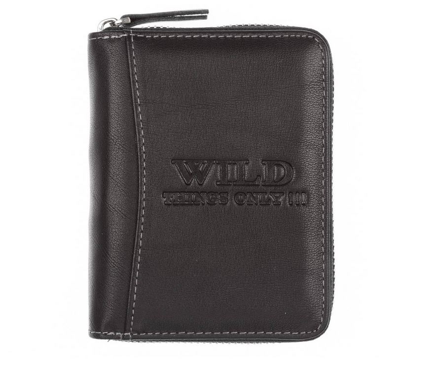 WILD skórzany porfel na suwak 708 czarny 708