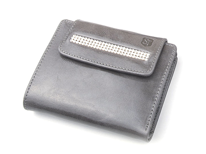 SV 050 skórzany portfel damski z kamieniami swarovskiego szary SV 050