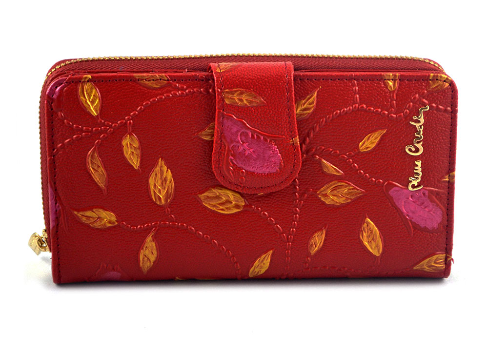 PIERRE CARDIN skórzany portfel damski PLANT 116 prawie organizer * czerwony 116