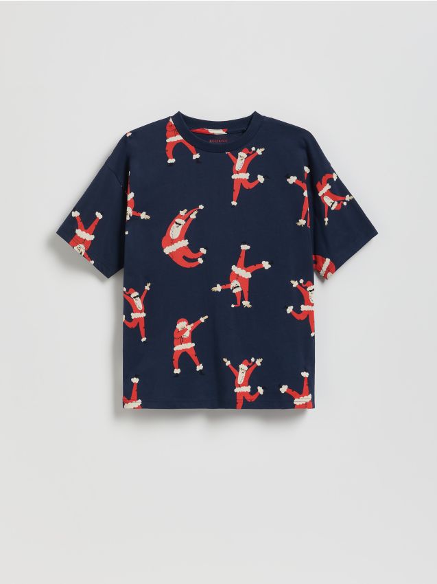 Reserved - Świąteczny t-shirt - granatowy