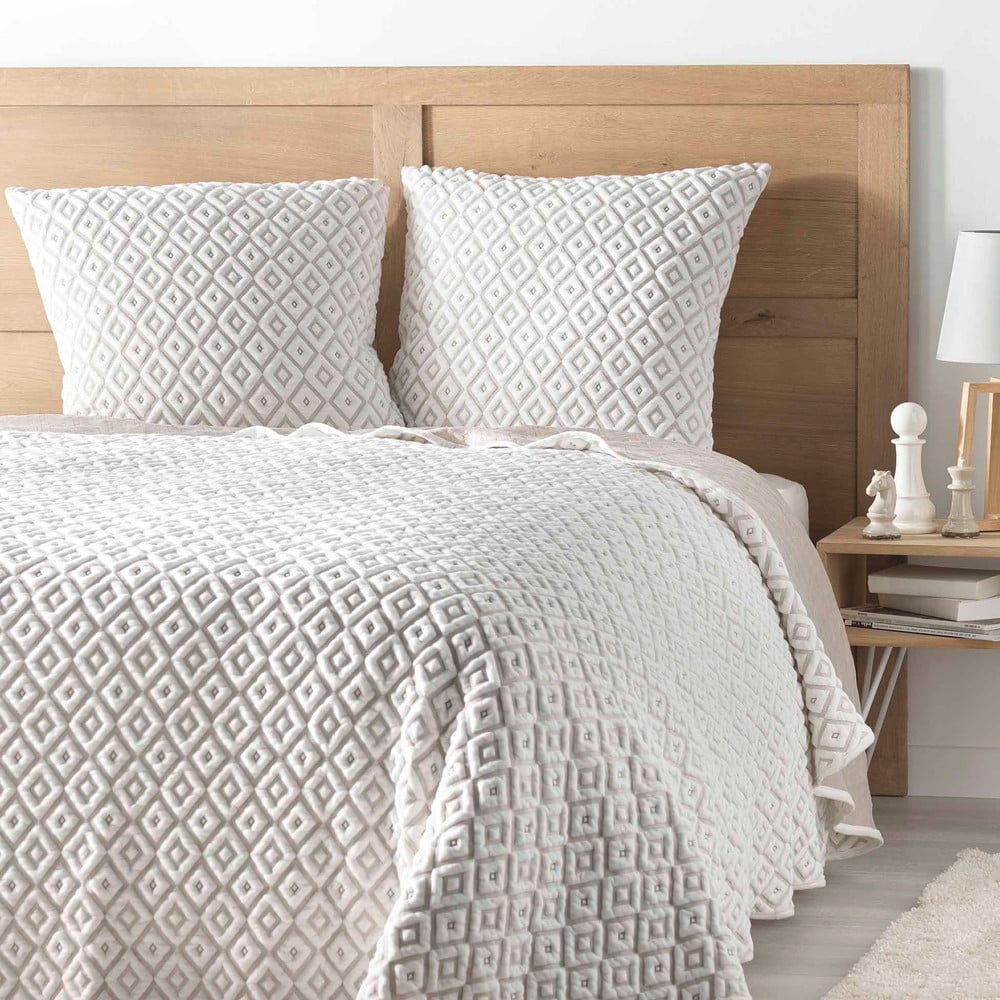 Biało-beżowy dżersejowy zestaw narzuty na łóżko i poszewki na poduszkę 240x260 cm Joana – douceur d'intérieur