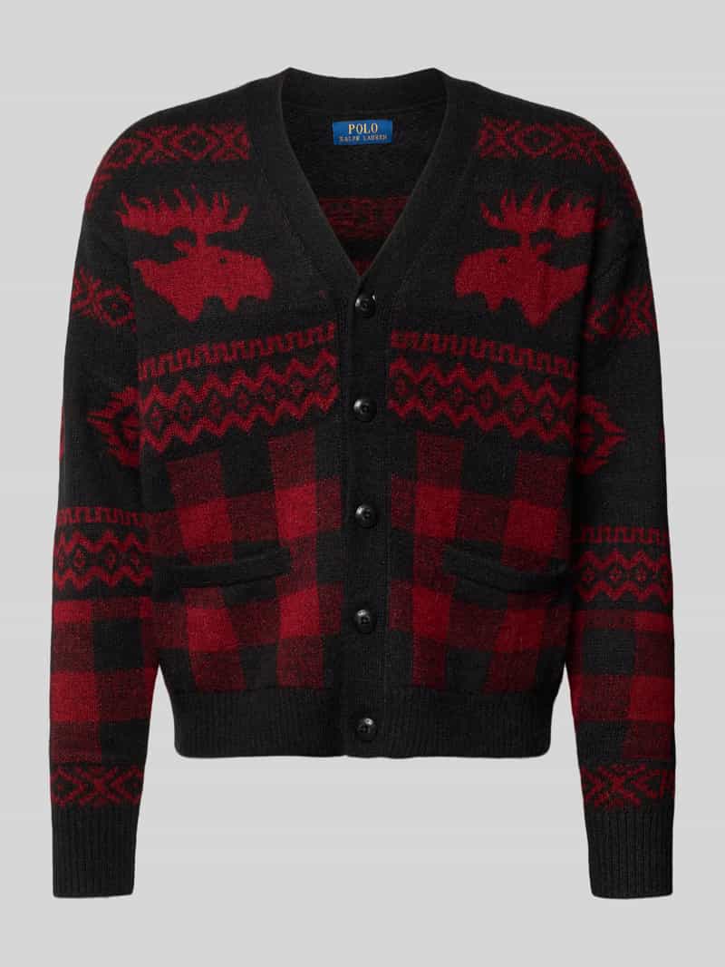 Kurtka z dzianiny z dekoltem w serek i listwą guzikową