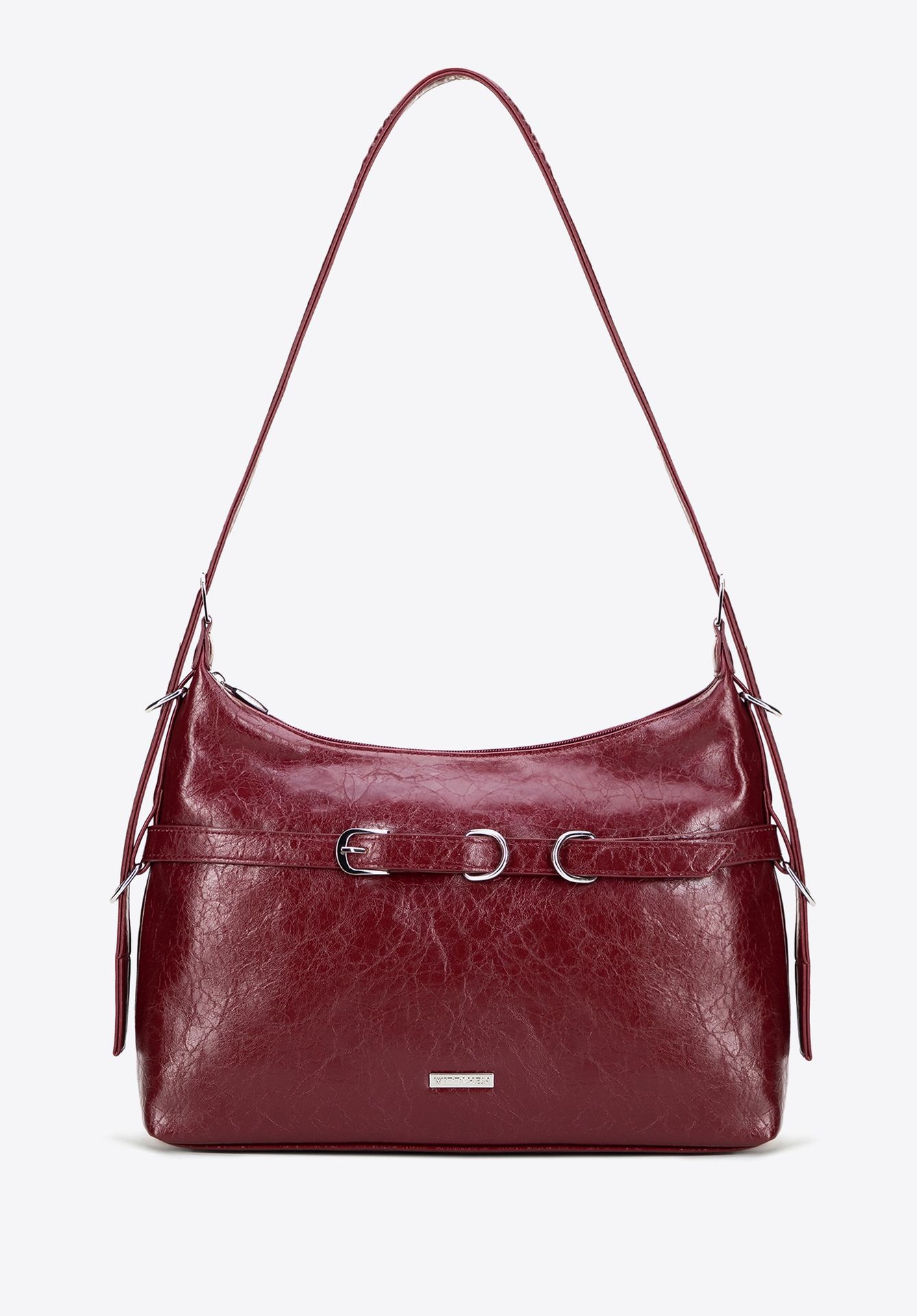 Damska listonoszka z imitacji skóry z ozdobnym paskiem bordowa