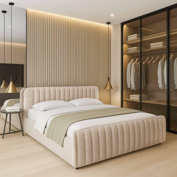 Łóżko tapicerowane z pojemnikiem SFG0160 180x200 Boucle Beż #4