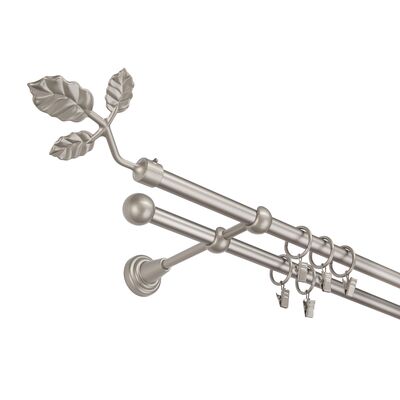 Karnisz podwójny 16 mm srebro mat II 160 cm Listek żabka