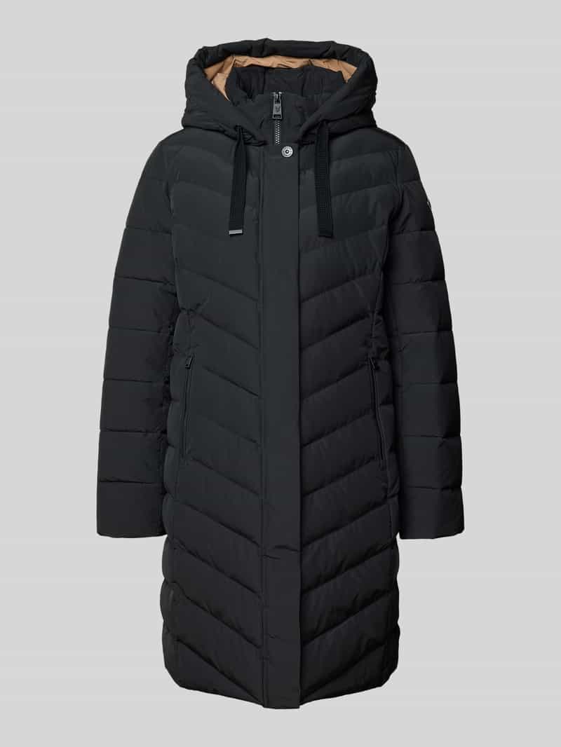 Płaszcz pikowany z kapturem i kieszeniami zapinanymi na zamek błyskawiczny