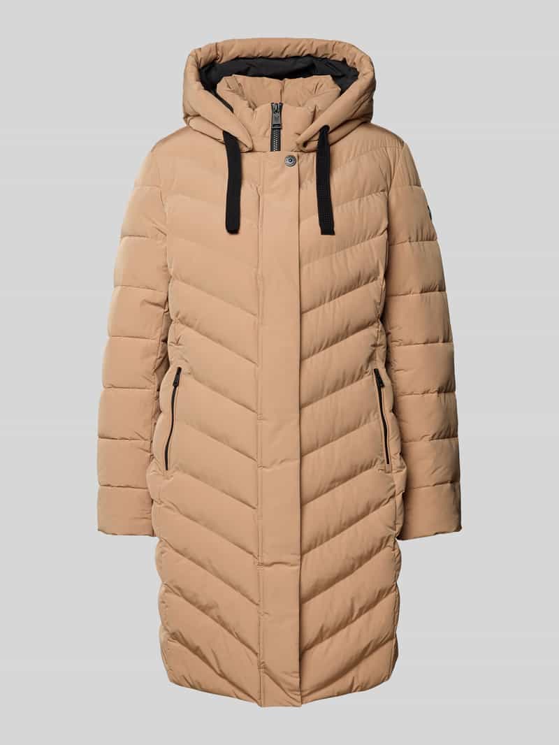 Płaszcz pikowany z kapturem i kieszeniami zapinanymi na zamek błyskawiczny