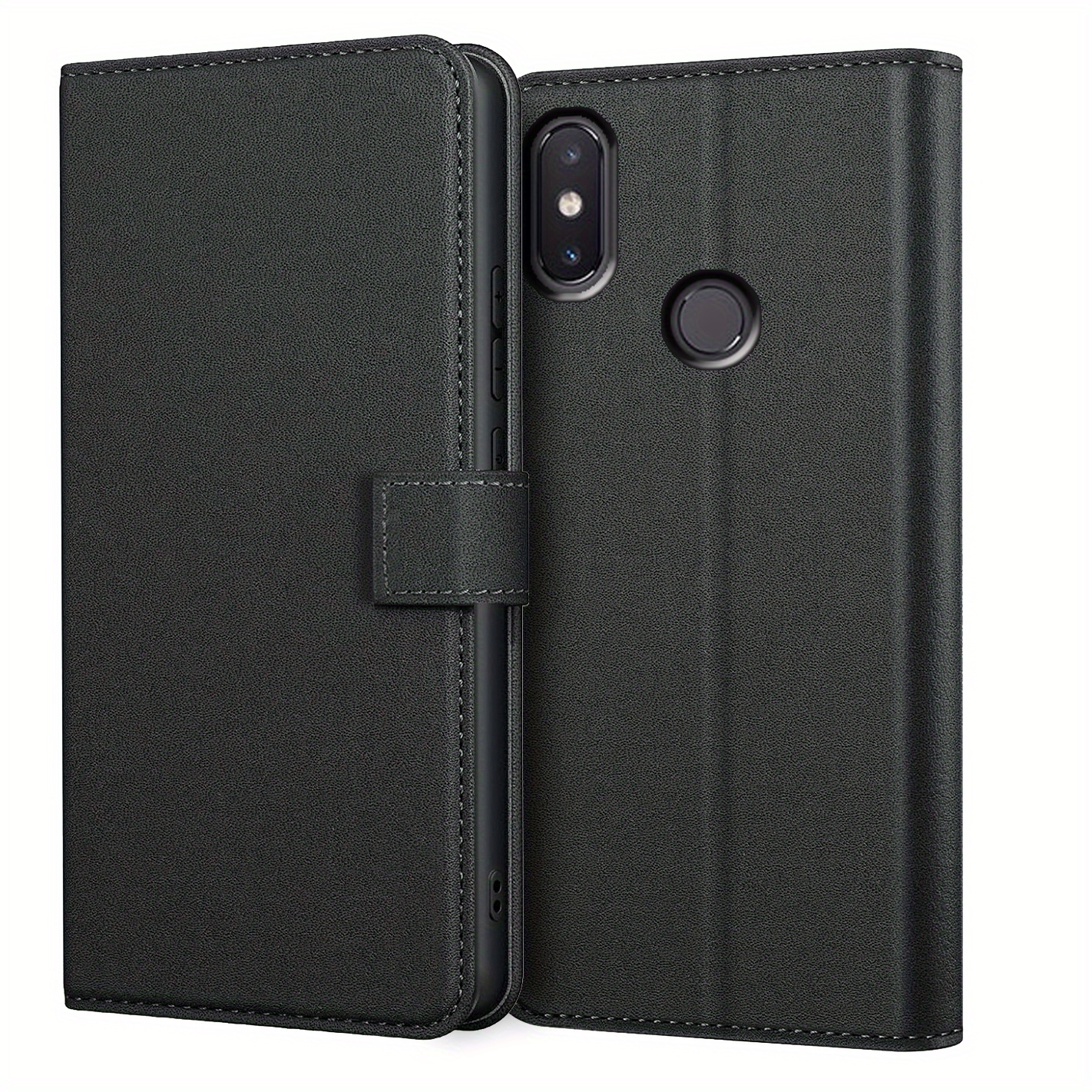 TEMU Etui dla Xiaomi Mi A3 Lite Mi 8 SE Lite z podstawką, czarna skóra PU, slot na karty, czarny portfel, etui ochronne z klapką, Podstawka do
