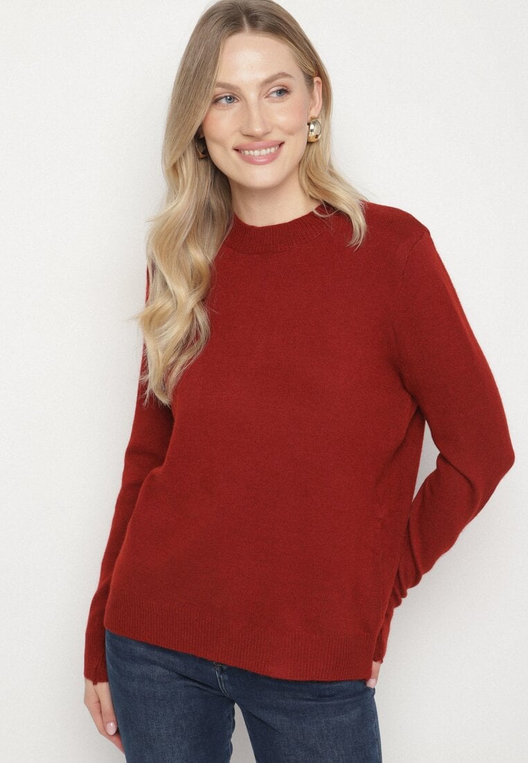 Bordowy Klasyczny Sweter z Wełną Mailira