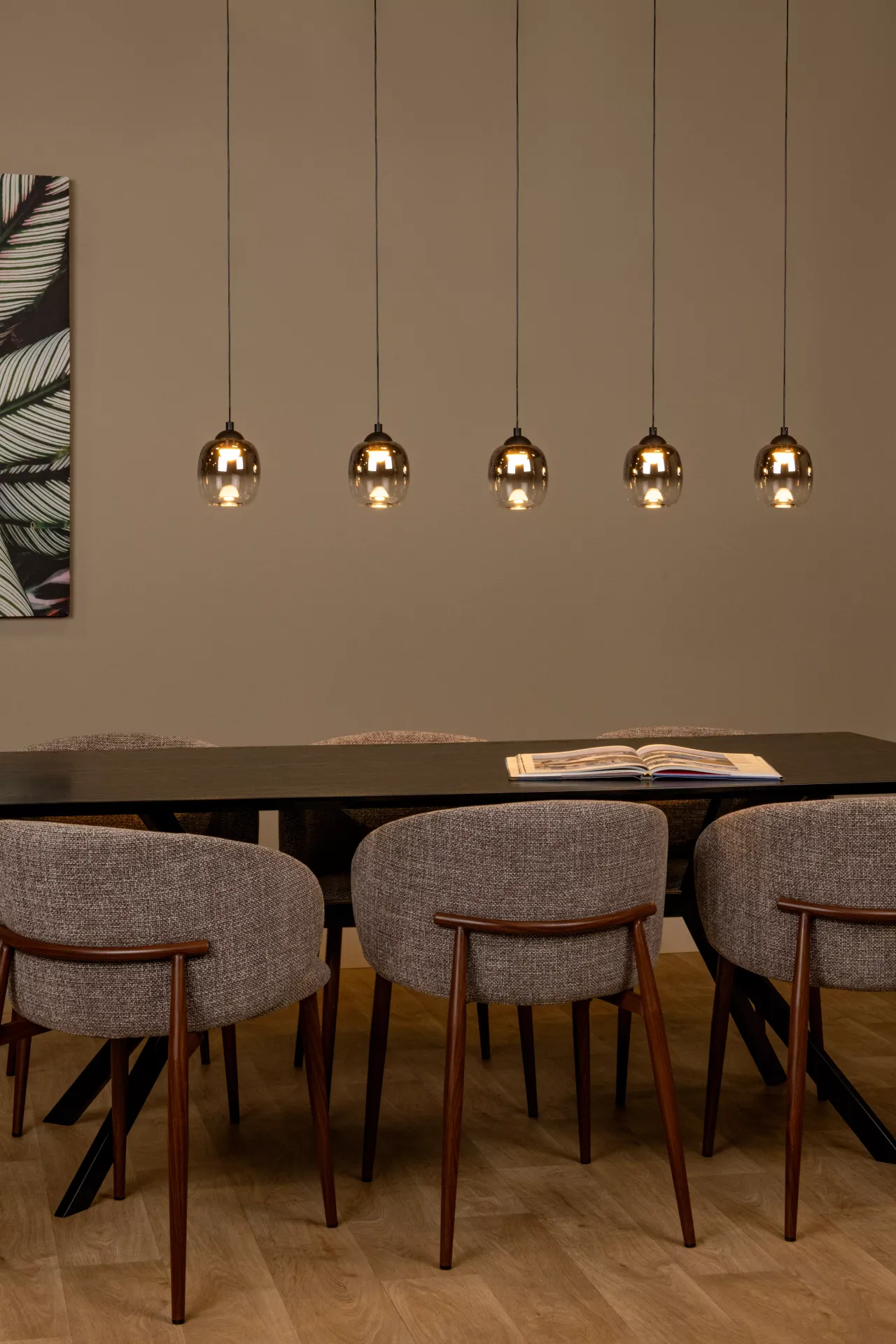 TIAMINO 74419/25/30 lampa wisząca LED 5x5,6W klosze szkło dymione