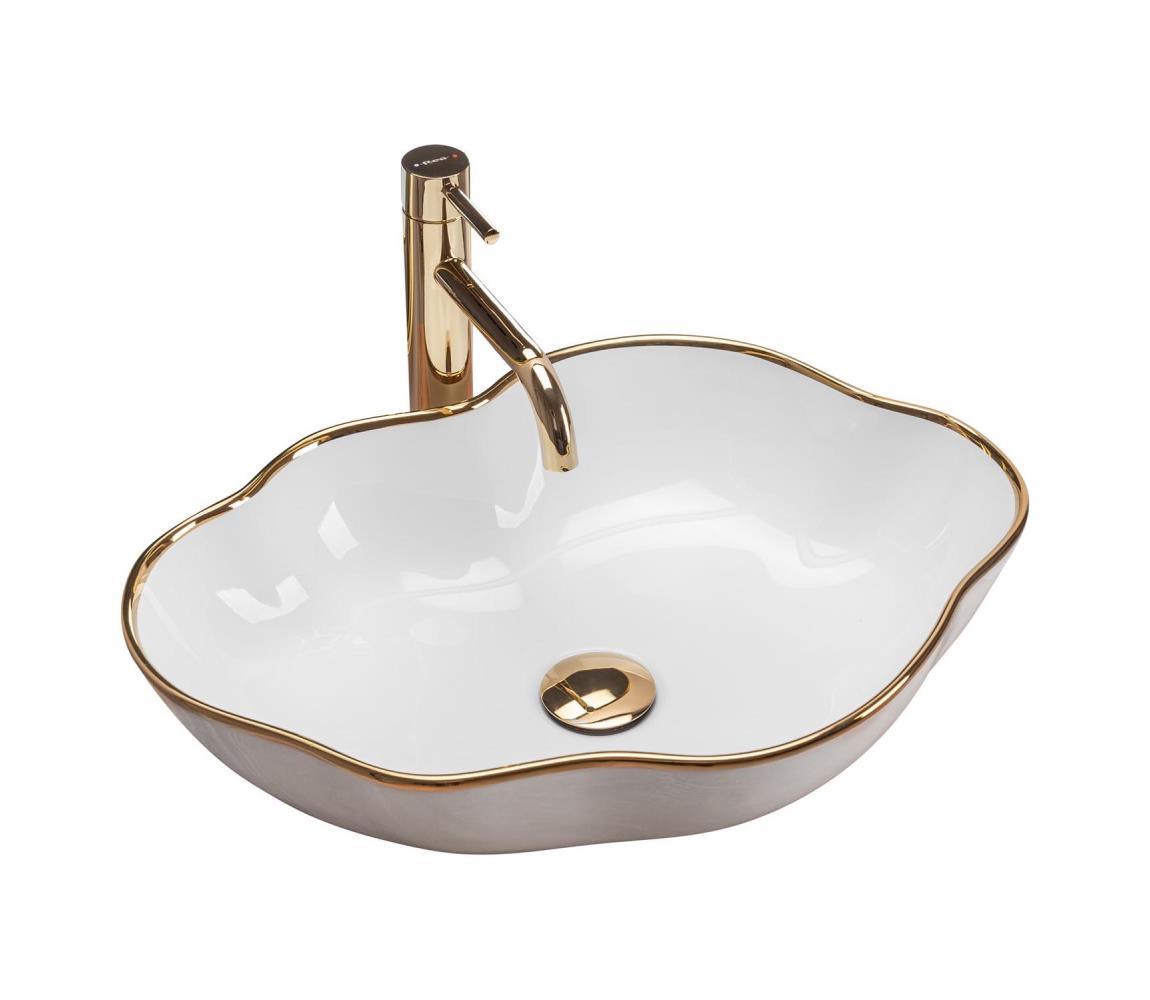 Domotechnika Umywalka nablatowa 51,5x37,5x13,5 cm, biała/ złoto R/U0696