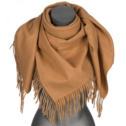 Chusta damska bawełniana jednokolorowa na prezent z frędzlami FGC-12 camel