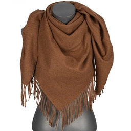 Chusta damska bawełniana jednokolorowa na prezent z frędzlami FGC-19 jasny brąz