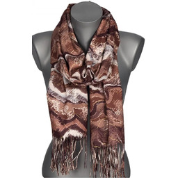 Szalik damski szal ze ZŁOTYM WZORKIEM na prezent z frędzlami RC-24-3 brązowy