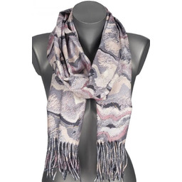 Szalik damski szal ze ZŁOTYM WZORKIEM na prezent z frędzlami RC-24-7 szary