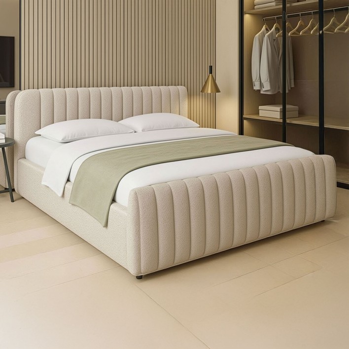 Łóżko tapicerowane z pojemnikiem SFG0160 140x200 Boucle Beż #3