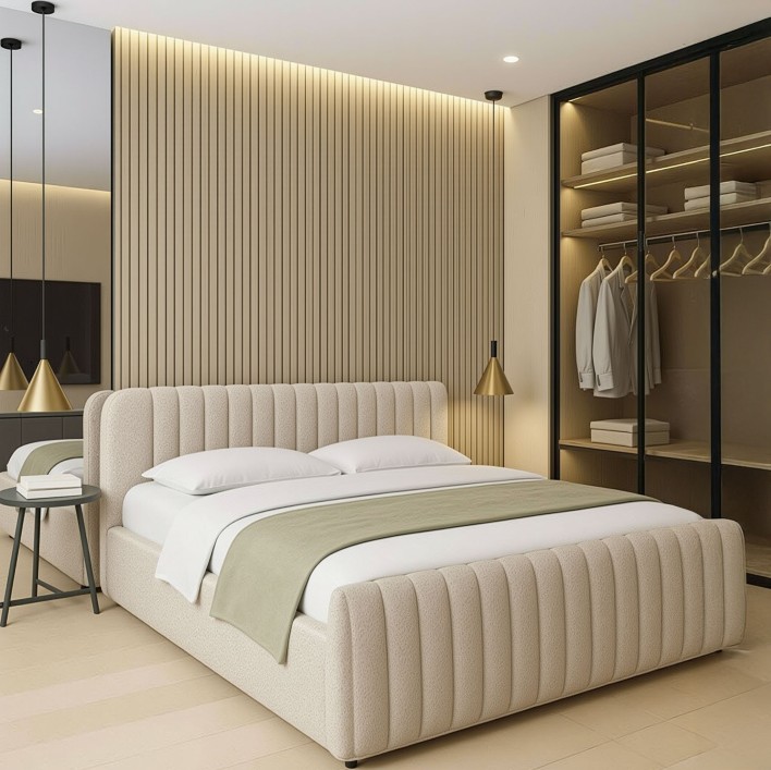 Łóżko tapicerowane z pojemnikiem SFG0160 180x200 Boucle Beż #3