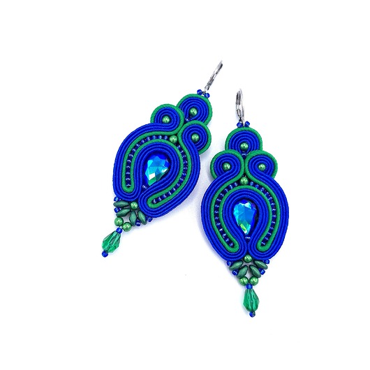 Kolczyki sutasz zielono niebieskie Verra wieczorowe z kryształkami