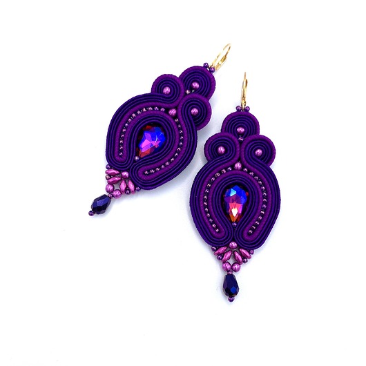 Kolczyki sutasz fioletowe Verra wiszące z kryształkami